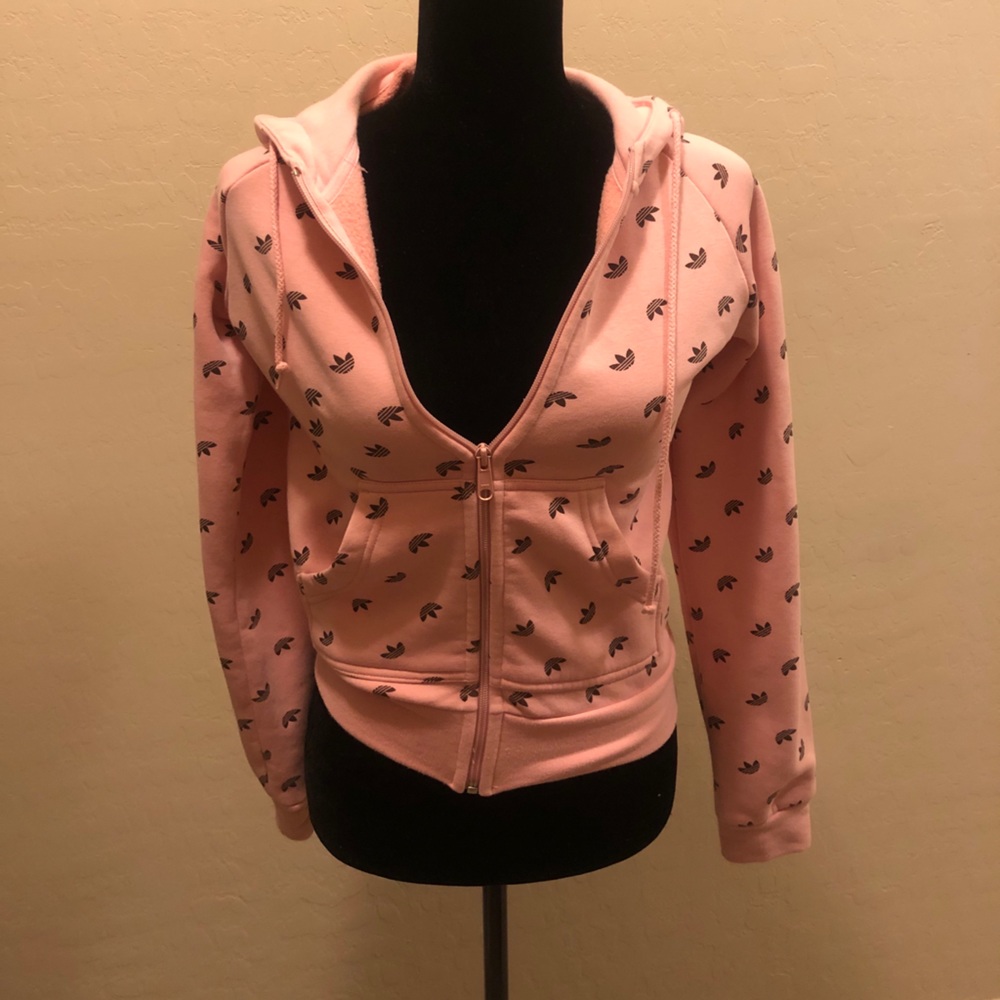 Vintage Adidas Baby Pink Logo Zip Up Hoodie